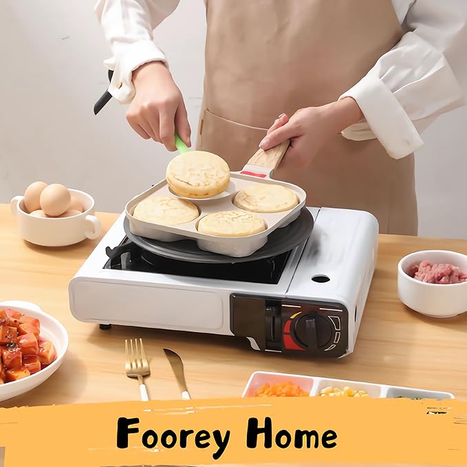 Egg Pan 4 Cup Nonstick Frying Omelette Pan with Lid for Breakfast Skillet for Eggs Pancake with 1 Spatula 1 Brush White