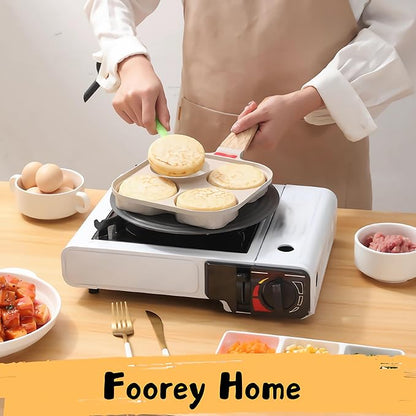 Egg Pan 4 Cup Nonstick Frying Omelette Pan with Lid for Breakfast Skillet for Eggs Pancake with 1 Spatula 1 Brush White