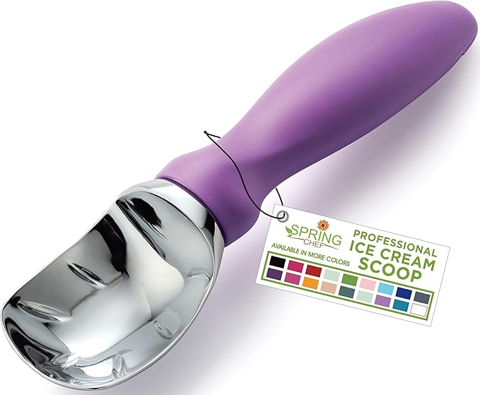 Spring Chef Metal Ice Cream Scoop with Comfortable Handle, Heavy Duty Sturdy Ice Cream Scooper Spoon for Cookie Dough, Frozen Yogurt, Gelato, Sorbet, Sundae, Melon - Dishwasher Safe - Orchid