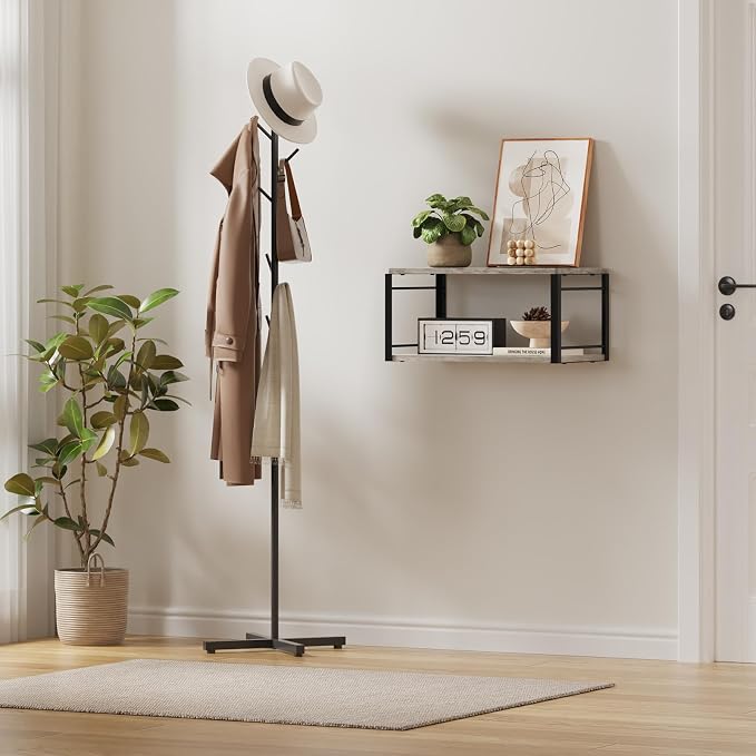 Floating Nightstand, Wood Bedside Shelf Wall Mounted Nightstand, Floating Bedside Table Wall Shelf for Bedroom, Living Room, Bathroom, Kitchen, Office (Vintage Gray)