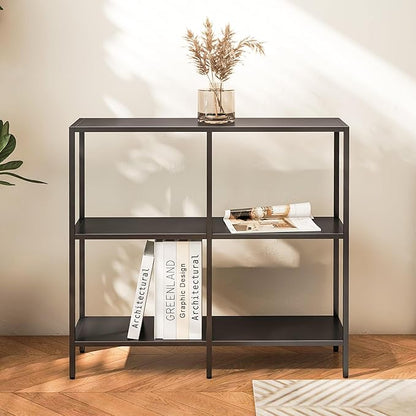 HDANI 31.5 Inch Metal Console Table with 3 Tier Strage Shelves,Narrow Entryway Table,Modern Sofa Tables for Entryway, Living Room,Bedroom,Black
