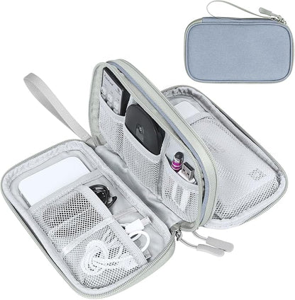 FYY Electronic Organizer, Travel Cable Organizer Bag Pouch Electronic Accessories Carry Case Portable Waterproof Double Layers Storage Bag for Cable, Charger, Phone, Earphone, Medium Size, Light Grey