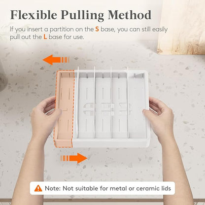 Lifewit Kitchen Cabinet Organizer for Food Contanier Lid, Expandable Lids Holder with 8 Adjustable Dividers & 9 Sections for Pantry Organizers and Storage, Home Drawer Organization, Large, 9.8"-17"