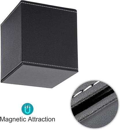 Sumnacon Square Leather Tissue Box Cover - Stylish Cube Tissue Box Holder with Magnetic Bottom, Decorative PU Tissue Box for Vanity Dresser Night Stand Table Countertop Home Office Car, Black