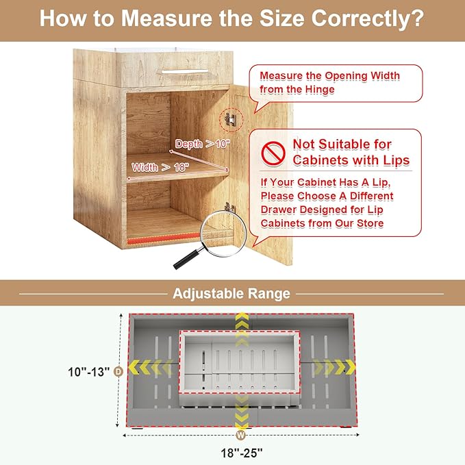 Fokyfok Pull out Cabinet Organizer,Width (18"-25") and Depth (10"-13") Expandable,No Drill Adjustable Slide out Drawers for Pantry,Adhesive Roll out Shelves Short,for upper cabinet,White