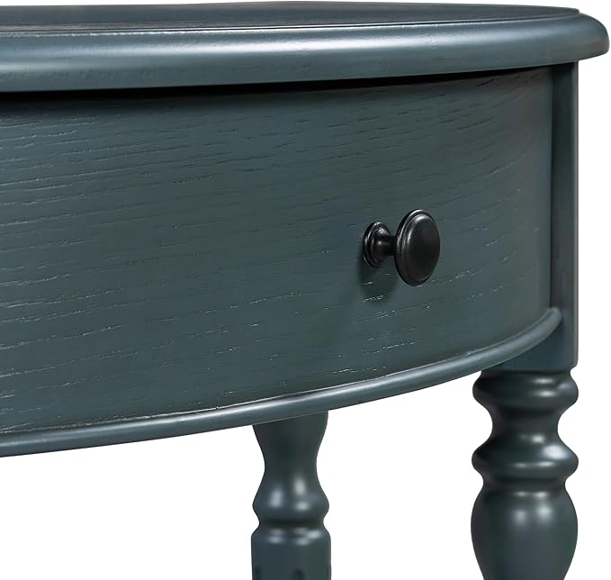 Amposei Small Curved Console Table 39-Inch Retro Farmhouse Wood Entry Sofa Table with Drawer & Storage Shelf for Living Room Hallway Entryway Furniture, Navy Blue