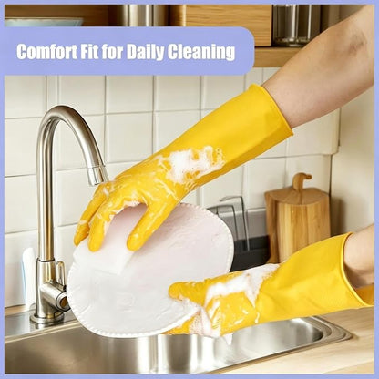 Rubber Kitchen Dishwashing Gloves - 4 Pairs Colorful Reusable Cleaning Gloves for Kitchen Washing Dishes and Household Cleaning(Small, Yellow+Blue)