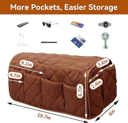 MEHIDFY Armchair Caddy, Waterproof Sofa Armrest Organizer, Non Slip Recliner Organizer, Remote Holder for Recline, Recliner Caddy with 14 Pockets Storage for TV Remote, Phone, Magazine (Brownish Red)