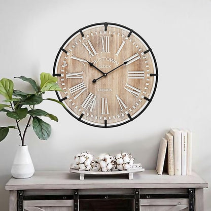 MICWIC 20 Inch Grand Farmhouse Wall Clock, Vintage-Inspired Wood & Metal Design with Large Etched Numbers, Silent Battery-Powered Timepiece for Offices, Kitchens, Bedrooms, and Living Rooms