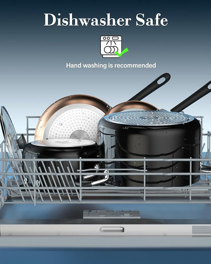 Cook N Home Professional 6 Quart Nonstick Stock Pot with Lid, Riveted Handles, Soup Pot for Holiday Feasts, Stockpot with Even Heating, Induction Cookware, Oven & Dishwasher Safe, Black
