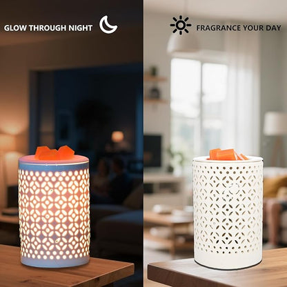 ASAWASA Ceramic Wax Melt Warmer with Timer and Silicone Dish,Candle Wax Warmer for Scented Wax & Essential Oils,Ideal Gift for Home Office Kitchen(Long White)