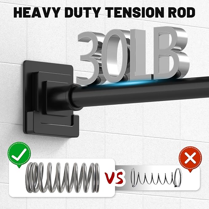 UIOSANRT Matte Black Shower Curtain Rod 31-55 inches with Holders, Stainless Steel Shower Rod & Tension Rod, Adjustable Tension Shower Curtain Rod for Bathroom, Windows, Closet