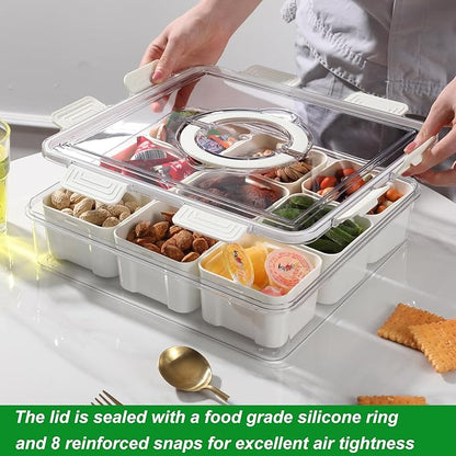 Taiuloo Divided Serving Tray with Airtight Lid and Handle, 9 Compartment Snackle Box Container, Portable Snack Platters, Clear Fridge Organizer & Food Storage for Veggie, Fruit, Charcuterie, Nuts