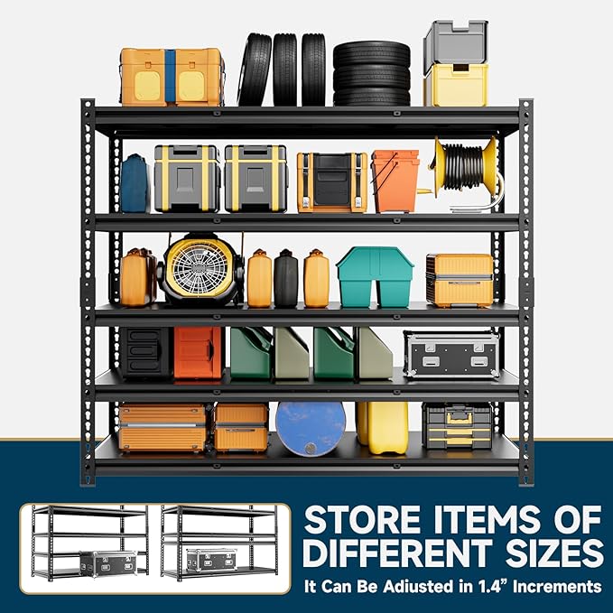 cynnda 5-Tier 60”D X 24”W X 72”H Heavy Duty Shelving 3000LBS Garage Storage Rack Heavy Duty Adjustable Industrial Warehouse Shelving(Black)