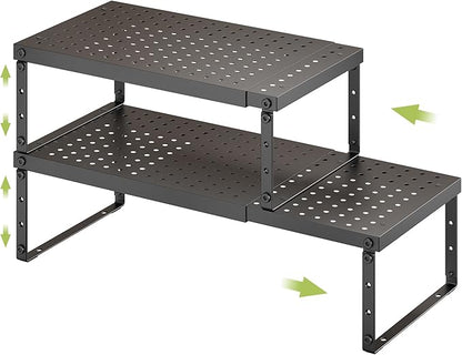 RUILALIFE Expandable Cabinet Organizer Shelf With Adjustable Height, Stackable Kitchen Countertop Organizer Rack, Adjustable Shelf Riser For Kitchen Counter, Pantry, Cupboard, Desk, Tabletop