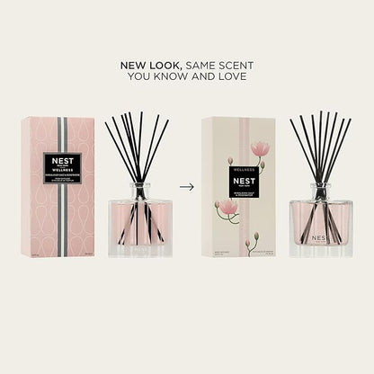NEST New York Reed Diffuser, Himalayan Salt & Rosewater - The Wellness Collection - 5.9 fl oz - Fragrance for Up to 90 Days - Reusable, Refillable Glass Holder - Includes 8 All-Natural Reed Sticks