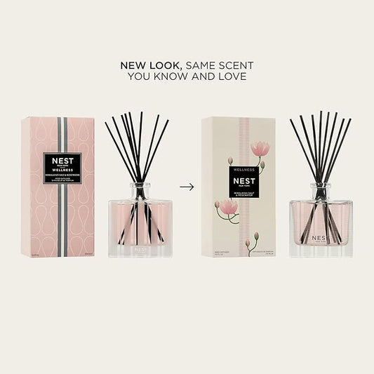 NEST New York Reed Diffuser, Himalayan Salt & Rosewater - The Wellness Collection - 5.9 fl oz - Fragrance for Up to 90 Days - Reusable, Refillable Glass Holder - Includes 8 All-Natural Reed Sticks