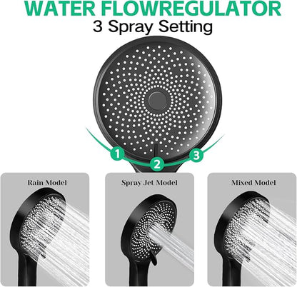 Shower Head,10”Rain Shower Head with Handheld Spray Combo and Adjustable Extension Arm/3-Way Flow Regulator/Shower System,High Pressure Rain Fall Hose,Matt Black