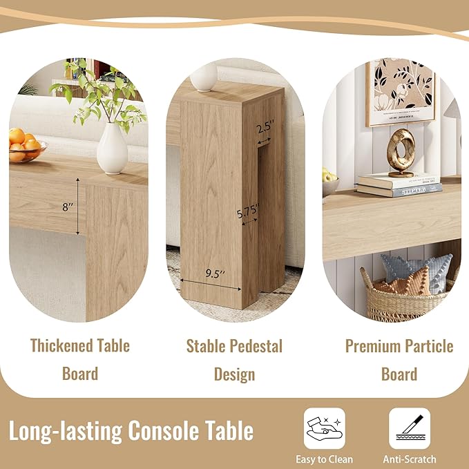 Extra Long Sofa Console Table for Entryway Living Room, 79-Inch Farmhouse Wood Behind Couch Table, Rectangular Accent Console with Wooden Double Base for Hallway Foyer Entrance, Light Oak
