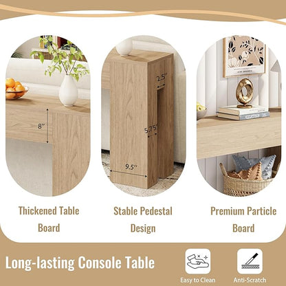 Extra Long Sofa Console Table for Entryway Living Room, 79-Inch Farmhouse Wood Behind Couch Table, Rectangular Accent Console with Wooden Double Base for Hallway Foyer Entrance, Light Oak