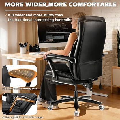 600LBS Large Heavy Duty Office Chair with Foot Rest,Reclining Big and Tall Office Chair with Pocket Spring Cushion, Comfy High Back with Adjustable Lumbar Support,Dual Rubber Wheel