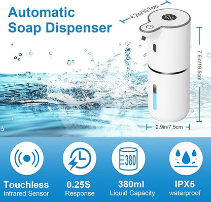 OHIFAST 2 Pack Automatic Foaming Soap Dispenser Touchless, USB Rechargeable Smart Hand Soap Dispenser, 6-Level Adjustable, 12.8oz/380mL Wall Mount for Bathroom Kitchen Dish Soap-White