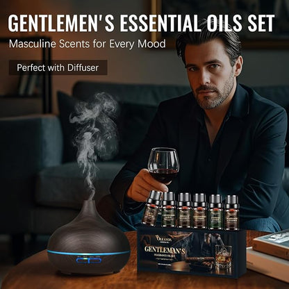 Men Essential Oils Gift Set, Premium Fragrance Oil for Diffusers for Home, Candle & Soap Scents,Agarwood & Leather,Tobacco & Vanilla, Sandalwood & Amber, Cypress & Sage, Rum & Musk,Cedarwood & Oud