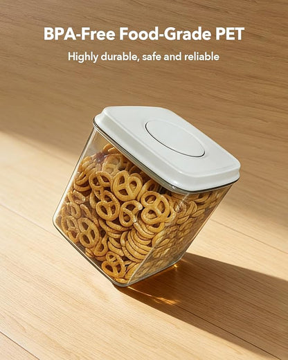 Airtight Food Storage Containers Set with One-Touch Lid, 2-Pack (2.8 QT / 2.65 L) Stackable PET, Best for Cereal, Flour, Rice & Baking Organizers.