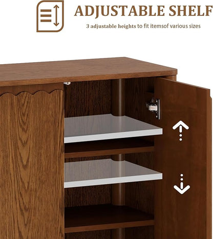 Buffet Cabinet with Storage, Accent Sideboard Cabinet with Adjustable Shelves, Solid Wood Freestanding Storage Cabinet for Living Room Dining Room Entry Kitchen, Light Brown
