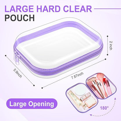 Sanwuta 6 Pcs Clear Hard Zipper Case Plastic Zipper Pouches Transparent Makeup Bag Pencil Case Pouches Toiletry Diaper Bag for Travel Toy Storage Organizer Bins(Purple,7.87 x 5.9 x 2 Inch)