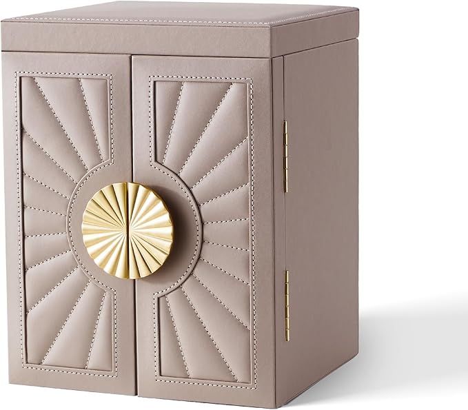 Jewelry Box for Women, 6-Tier Jewelry Organizer Box with Mirror, 5 Drawers Jewelry Storage Case for Ring Necklace Earring Bracelet, Light Taupe