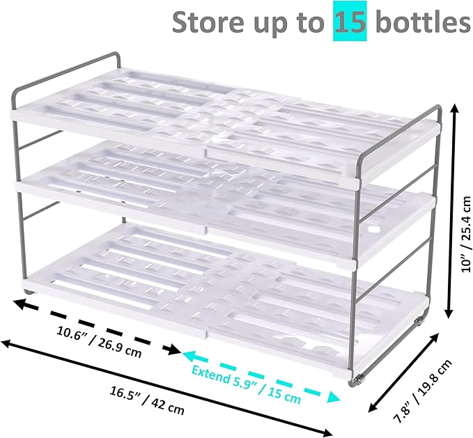 YAN & HIN Expandable Water Bottle Organizer for Cabinet, 3 Tier Tumbler Organizer, Adjustable Bottle Holder for Stanley, Hydro Flask, Kitchen Pantry Storage Rack (2 Pack)