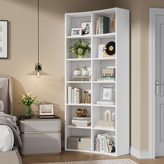 Semoic 71" Bookcase, 6 Tier Large Bookshelf with Storage, Floor Standing Open Display Storage Shelves, Modern Tall Floor Standing Book Shelf for Living Room,White