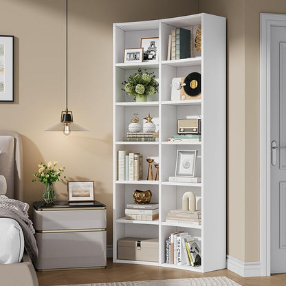 Semoic 71" Bookcase, 6 Tier Large Bookshelf with Storage, Floor Standing Open Display Storage Shelves, Modern Tall Floor Standing Book Shelf for Living Room,White