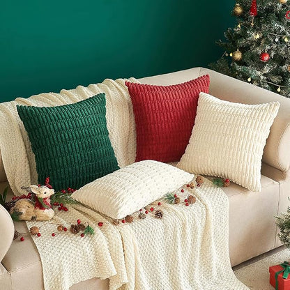 MIULEE Pack of 4 Corduroy Decorative Throw Pillow Covers 18x18 Inch Soft Boho Striped Pillow Covers Modern Farmhouse Home Decor for Sofa Living Room Couch Bed Cream White