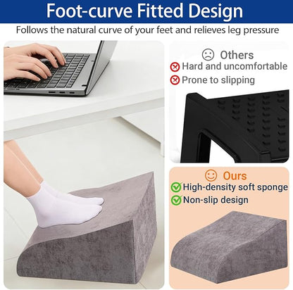 Foot Rest for Under Desk at Work, Ergonomic Under Desk Footrest with Washable Cover for Office, Home & Gaming Leg Elevation Pillow Dark Gray