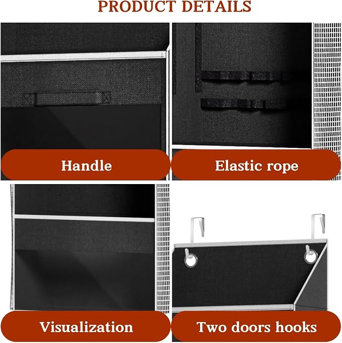 Black Over Door Wrapping Paper Organizer Storage with 3 Removable Drawers & Side Pockets – Dual Use Design with Elastic Straps – Christmas Gift Wrap Storage for Ribbons, Bows,Ornament and Other Tools