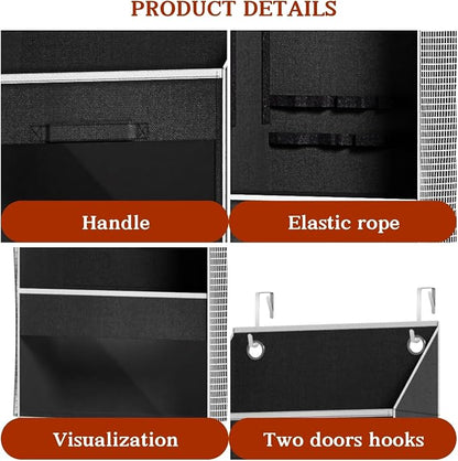 Black Over Door Wrapping Paper Organizer Storage with 3 Removable Drawers & Side Pockets – Dual Use Design with Elastic Straps – Christmas Gift Wrap Storage for Ribbons, Bows,Ornament and Other Tools