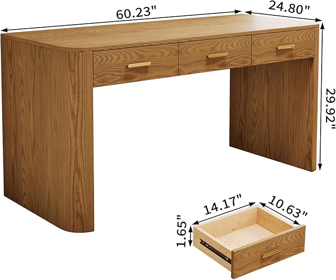 Maggym 60” Modern Writing Desk with 3 Storage Drawers, Home Office Computer Desk for Study, Workstation Table for Bedroom & Living Room