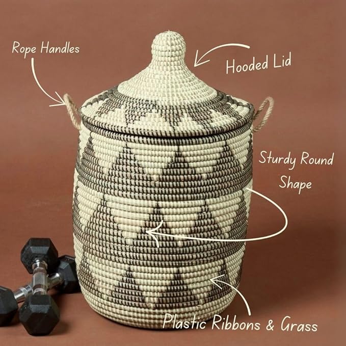 Tall Large Decorative Black Woven Wicker Basket, Organizing, Laundry Hamper, Toys Bin, Blanket Storage, Home Decor, Bedroom, Living Room, Nursery, Kids Room, With Lid, Handles