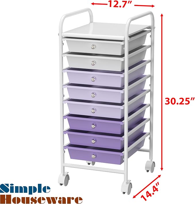 Simple Houseware Utility Cart with 8 Drawers Rolling Storage Art Craft Organizer, Purple
