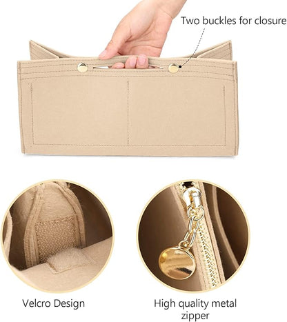 LEXSION Felt Purse Organizer Insert,Handbag Organizer with Detachalbe Zipper Pocket for ONTHEGO GM,3 Size 8034 Beige Large