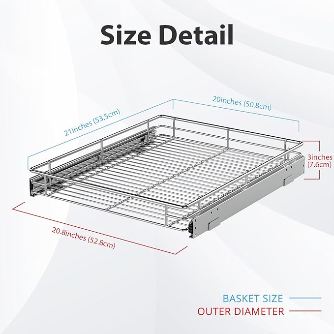 ZOINLIY Pull Out Cabinet Organizer, Versatile Slide Out Kitchen Organizers and Storage,Heavy Duty Drawer Cupboard Storage Basket, Smooth Sliding, Chrome Finish,20.8" W x 21" D