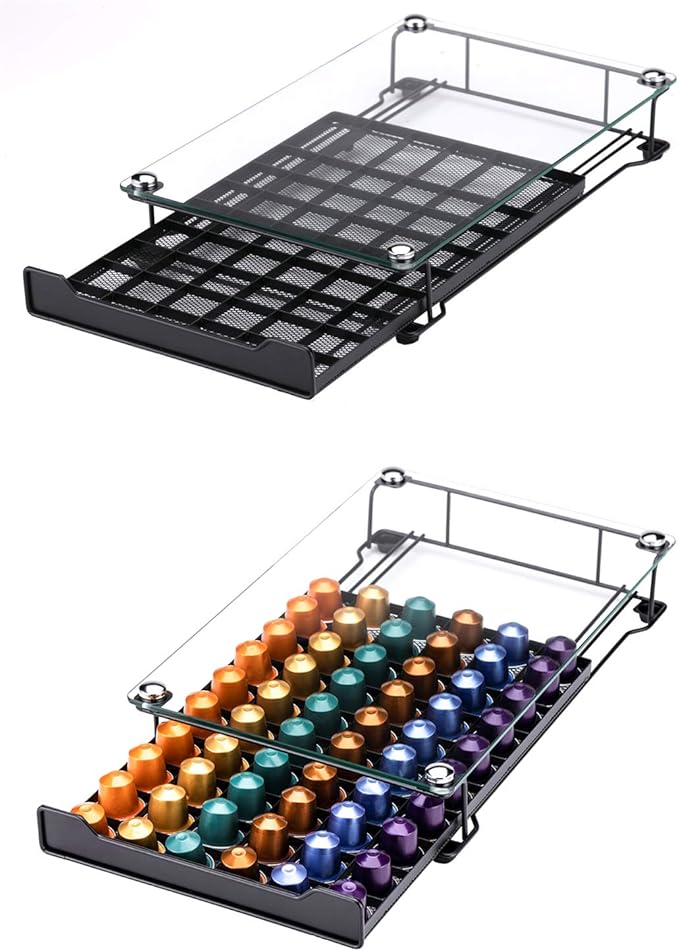 Coffee Pod Storage Holder Capsules Originaline Drawer Organizer, Crystal Tempered Glass (60 pods)