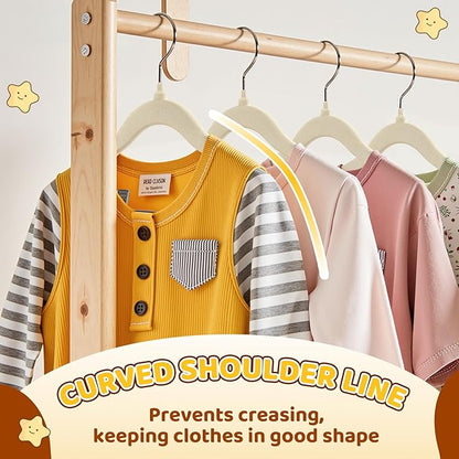 Flottian 36-Pack Baby and Kids Velvet Hangers with Clips, Non Slip and Space-Saving Kids Pants Hangers for Baby/Toddler Pants, Skirts, Coats, Beige