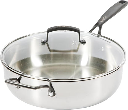 Babish 5-Qt Stainless Steel Sauté Pan with Lid – Heavy Duty Nonstick-Ready, Oven & Induction Safe, Everyday Kitchen Cookware