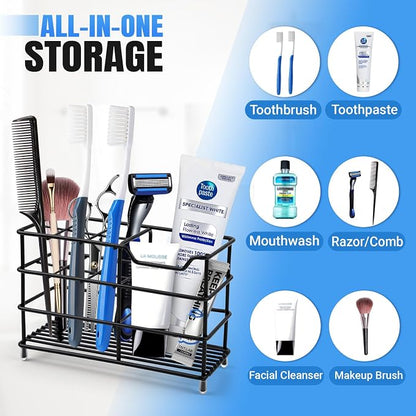Toothbrush Holders for Bathrooms, Stainless Steel Toothbrush Holder for Kids and Adults, Electric Toothbrush and Toothpaste Holder, Rustproof Bathroom Accessories Organizer, Black Large