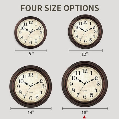 Wall Clock, Bronze Silent Non Ticking Classic Battery Operated Clocks, Decorative for Living Room, Bedrooms, Kitchen, Office (16 inch)
