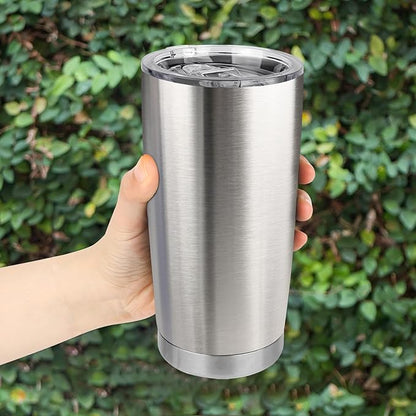 20oz Stainless Steel Tumbler with Lid, Travel Mug - Double Wall Vacuum Powder Coated Cup - Stainless steel, 1 Pack