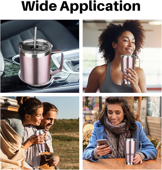 20 oz Tumbler with Handle, Stainless Steel Insulated Tumbler with Lid and Straw, Double Wall Vacuum Coffee Mug Tumbler, Insulated Coffee Thermal Cup for Cold and Hot (Rose gold)